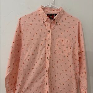 Pink Gingham Floral and Horses Five Star Women's Button Down Shirt